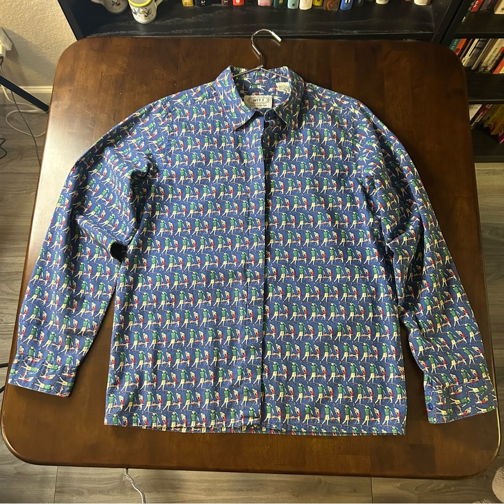 Witt Shirt Collection Vintage Golf Print Button Down in Blue Blouse Size 8